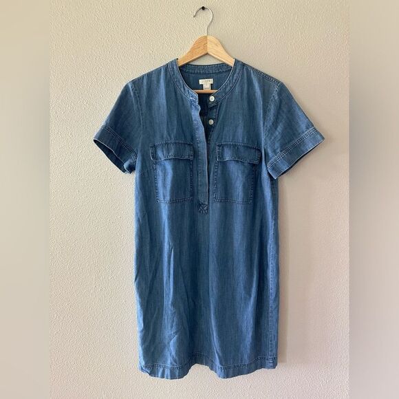 J. Crew Denim Short Sleeve Shirt Dress Mini Size 4 - Picture 1 of 5
